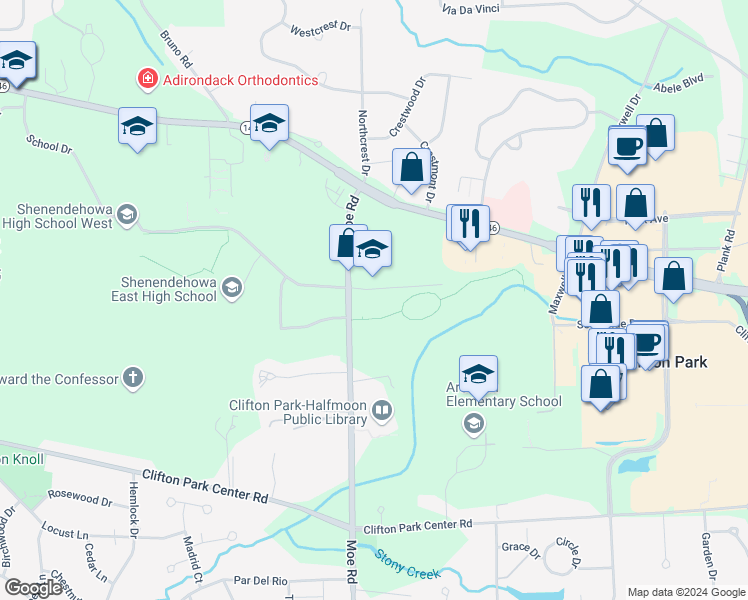 map of restaurants, bars, coffee shops, grocery stores, and more near 509 Moe Road in Saratoga County