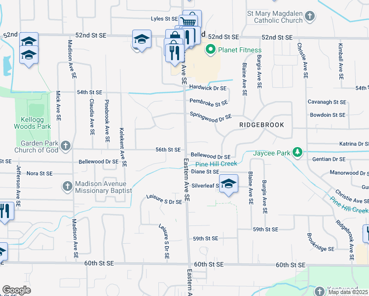 map of restaurants, bars, coffee shops, grocery stores, and more near 779 56th Street Southeast in Grand Rapids
