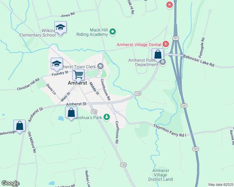 map of restaurants, bars, coffee shops, grocery stores, and more near 14 Courthouse Road in Amherst