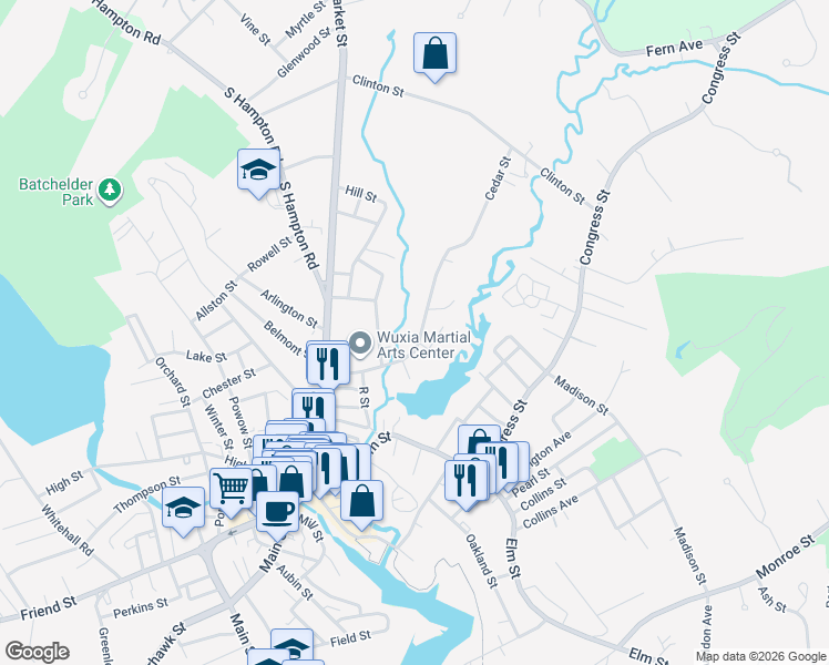 map of restaurants, bars, coffee shops, grocery stores, and more near 50 Cedar Street in Amesbury