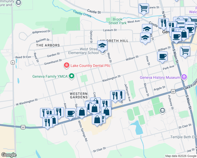 map of restaurants, bars, coffee shops, grocery stores, and more near 33 Nagel Place in Geneva