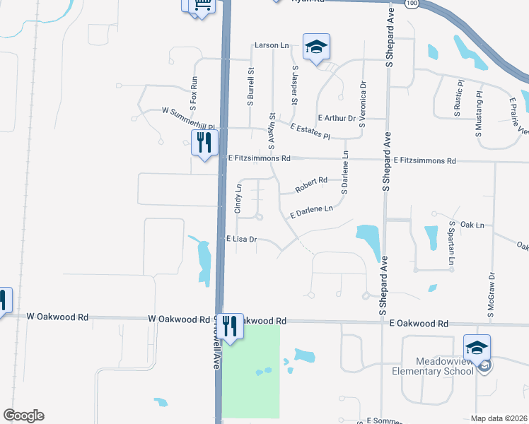 map of restaurants, bars, coffee shops, grocery stores, and more near 10030 South Jennifer Court in Oak Creek