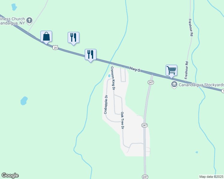 map of restaurants, bars, coffee shops, grocery stores, and more near 119 Crimson King Drive in Canandaigua