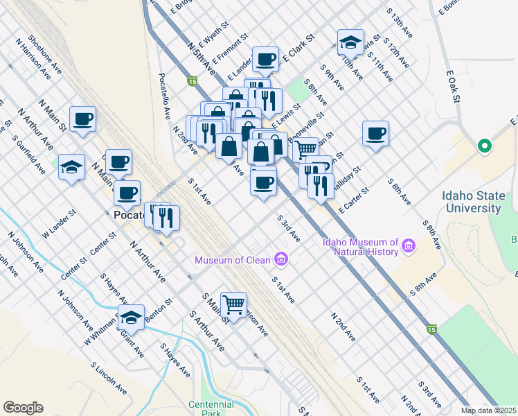 map of restaurants, bars, coffee shops, grocery stores, and more near 330 East Benton Street in Pocatello