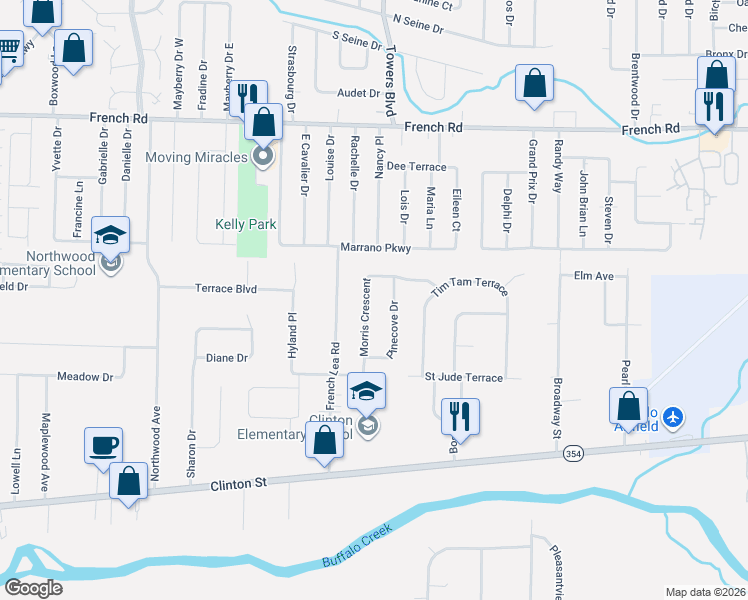 map of restaurants, bars, coffee shops, grocery stores, and more near 37 Morris Crescent in Buffalo