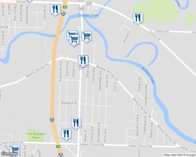map of restaurants, bars, coffee shops, grocery stores, and more near 288 Barnsdale Avenue in Buffalo