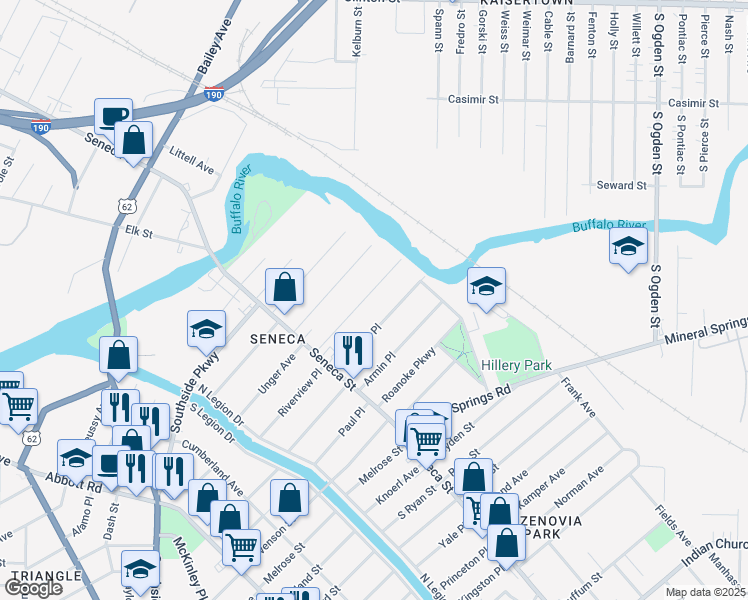 map of restaurants, bars, coffee shops, grocery stores, and more near 85 Sage Avenue in Buffalo