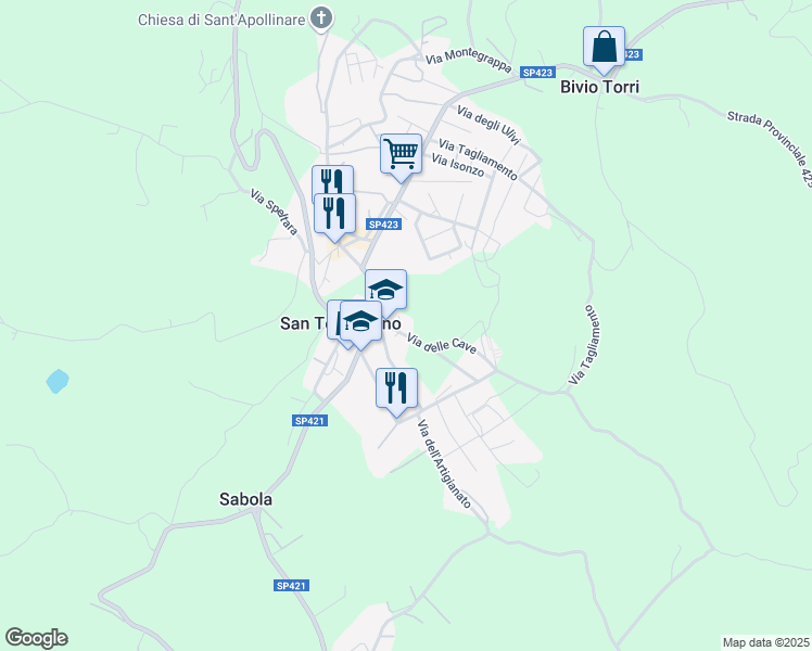 map of restaurants, bars, coffee shops, grocery stores, and more near 11b Via delle Cave in San Terenziano