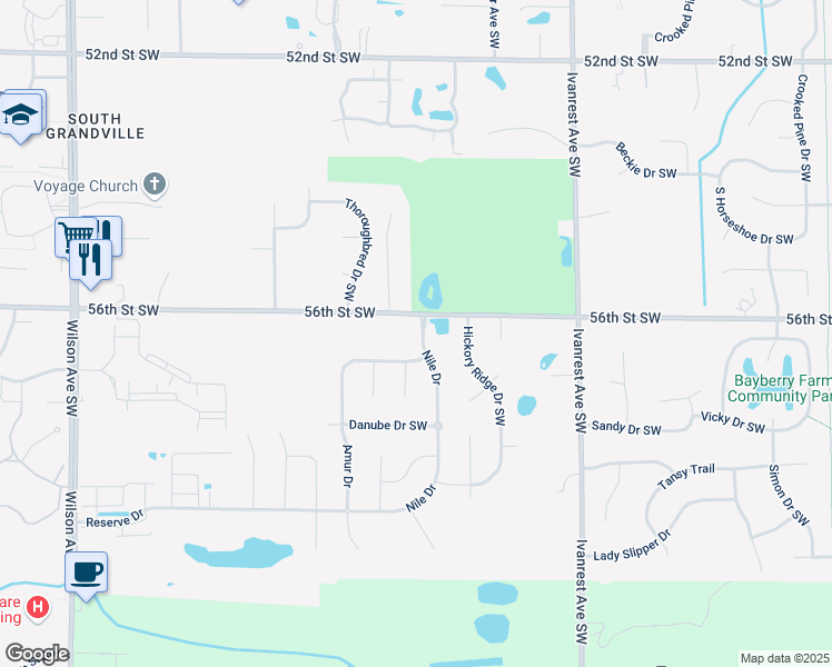 map of restaurants, bars, coffee shops, grocery stores, and more near 5631 Yukon Drive Southwest in Wyoming
