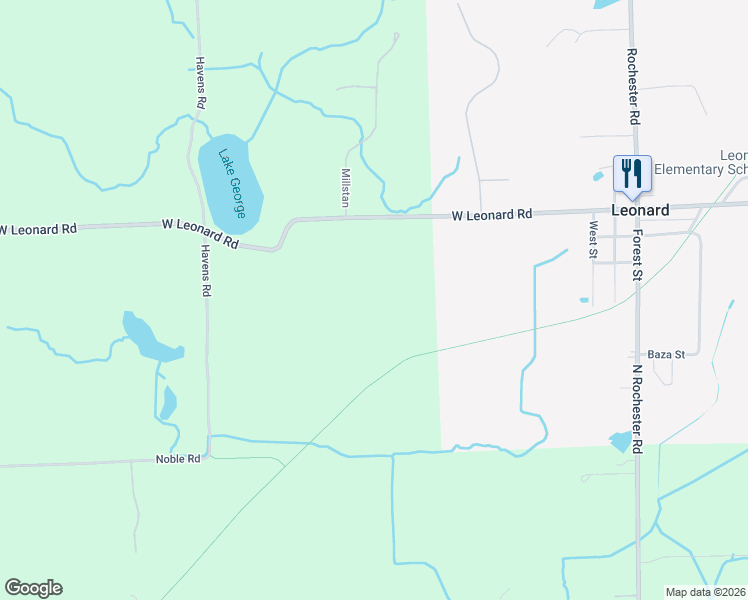 map of restaurants, bars, coffee shops, grocery stores, and more near 561 West Leonard Road in Leonard