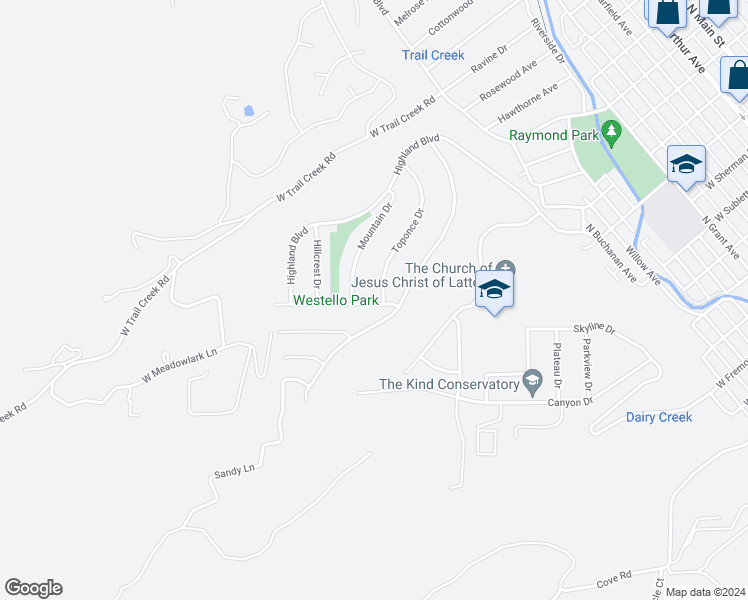 map of restaurants, bars, coffee shops, grocery stores, and more near 20 Westello Boulevard in Pocatello