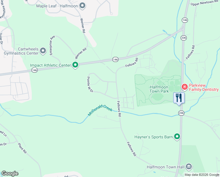 map of restaurants, bars, coffee shops, grocery stores, and more near 4A Sunny Pointe Drive in Saratoga County