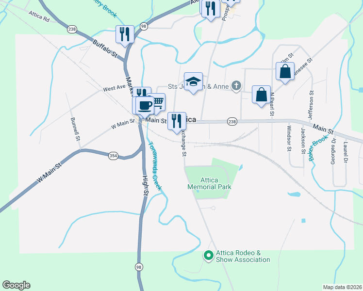 map of restaurants, bars, coffee shops, grocery stores, and more near 41 Exchange Street in Attica