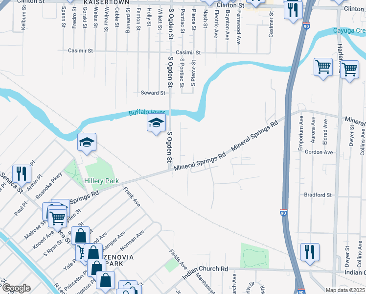 map of restaurants, bars, coffee shops, grocery stores, and more near 45 Polish Place in Buffalo
