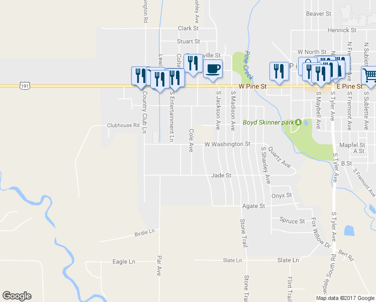 map of restaurants, bars, coffee shops, grocery stores, and more near 364 Cole Avenue in Pinedale