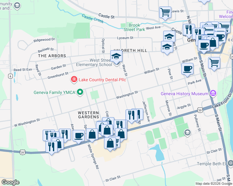 map of restaurants, bars, coffee shops, grocery stores, and more near 33 Nagel Place in Geneva