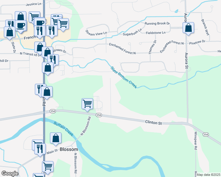 map of restaurants, bars, coffee shops, grocery stores, and more near 111 Homeward Place in Erie County