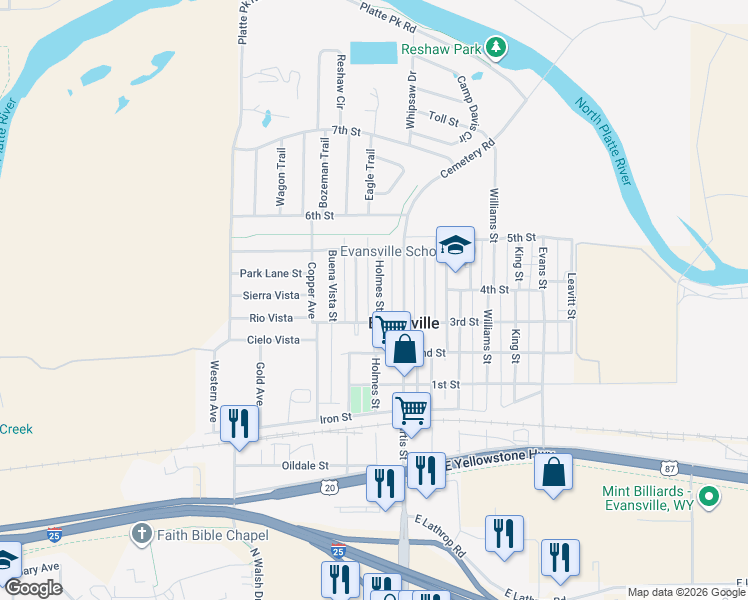 map of restaurants, bars, coffee shops, grocery stores, and more near 300-412 Holmes Street in Evansville