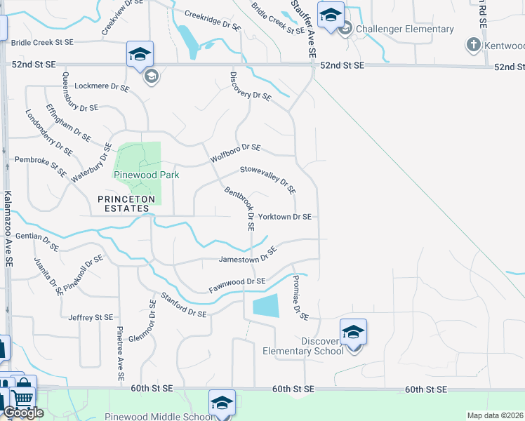 map of restaurants, bars, coffee shops, grocery stores, and more near 2235 Yorktown Drive Southeast in Kentwood