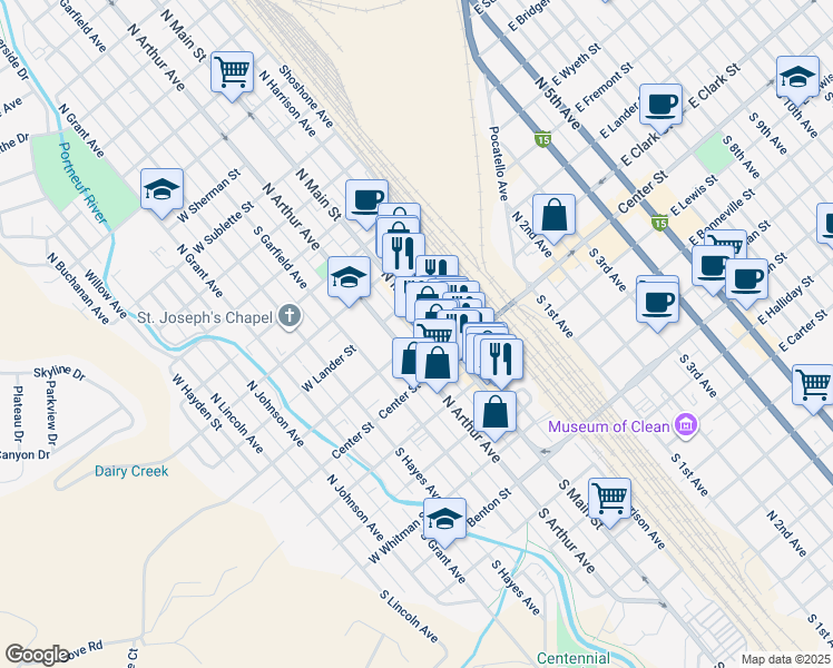 map of restaurants, bars, coffee shops, grocery stores, and more near 328 West Clark Street in Pocatello