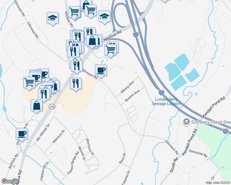 map of restaurants, bars, coffee shops, grocery stores, and more near 44 Gilcreast Road in Londonderry
