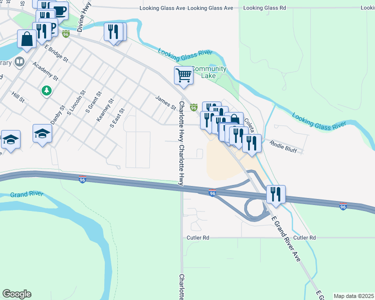 map of restaurants, bars, coffee shops, grocery stores, and more near 309 Charlotte Highway in Portland