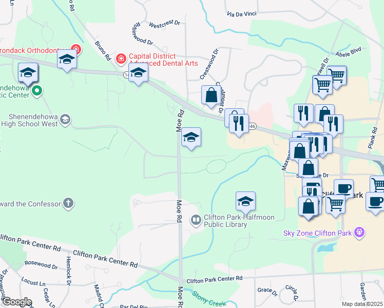 map of restaurants, bars, coffee shops, grocery stores, and more near 509 Moe Road in Saratoga County