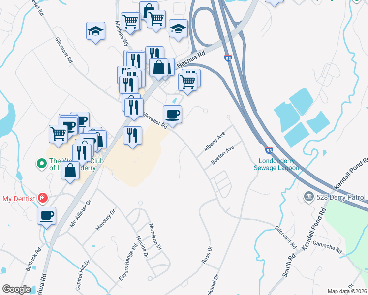 map of restaurants, bars, coffee shops, grocery stores, and more near 50 Gilcreast Road in Londonderry