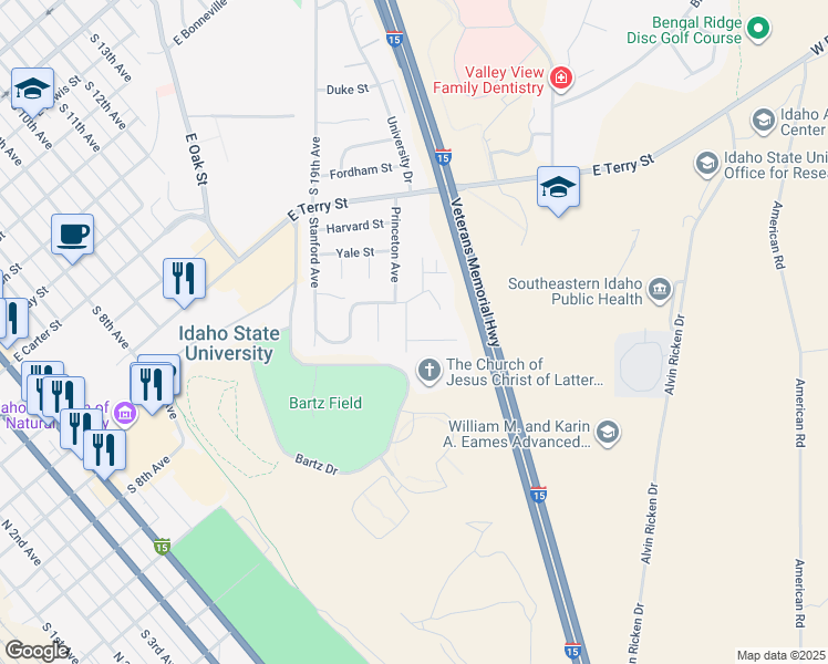 map of restaurants, bars, coffee shops, grocery stores, and more near 49 Creighton St in Pocatello