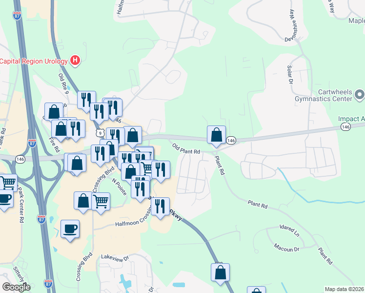 map of restaurants, bars, coffee shops, grocery stores, and more near 2 Martindale Court in Saratoga County