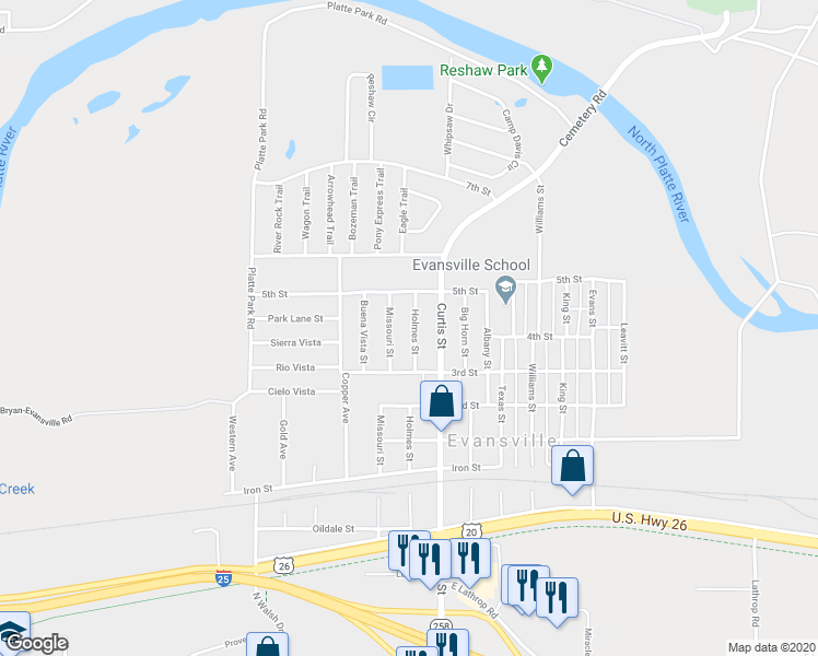 map of restaurants, bars, coffee shops, grocery stores, and more near 412 Holmes Street in Evansville