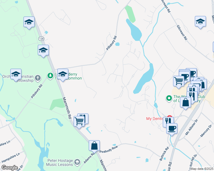map of restaurants, bars, coffee shops, grocery stores, and more near 226 Winding Pond Road in Londonderry