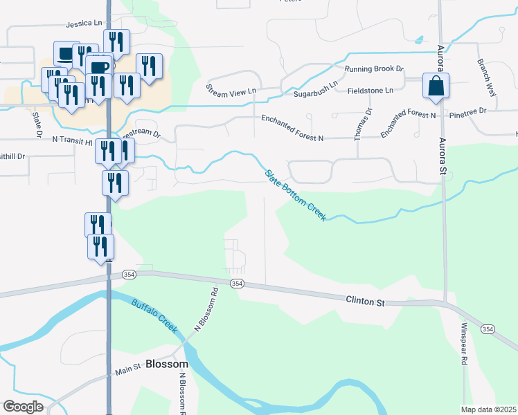map of restaurants, bars, coffee shops, grocery stores, and more near 111 Homeward Place in Erie County