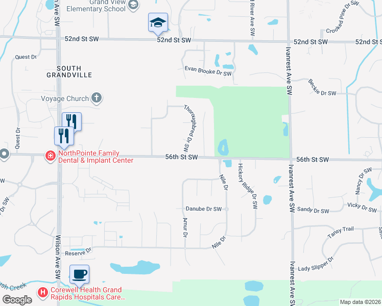 map of restaurants, bars, coffee shops, grocery stores, and more near 3580 Friesian Court Southwest in Wyoming