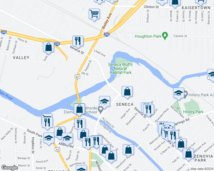 map of restaurants, bars, coffee shops, grocery stores, and more near in Buffalo