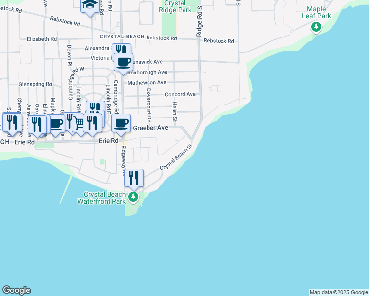 map of restaurants, bars, coffee shops, grocery stores, and more near 3732 Crystal Beach Drive in Fort Erie