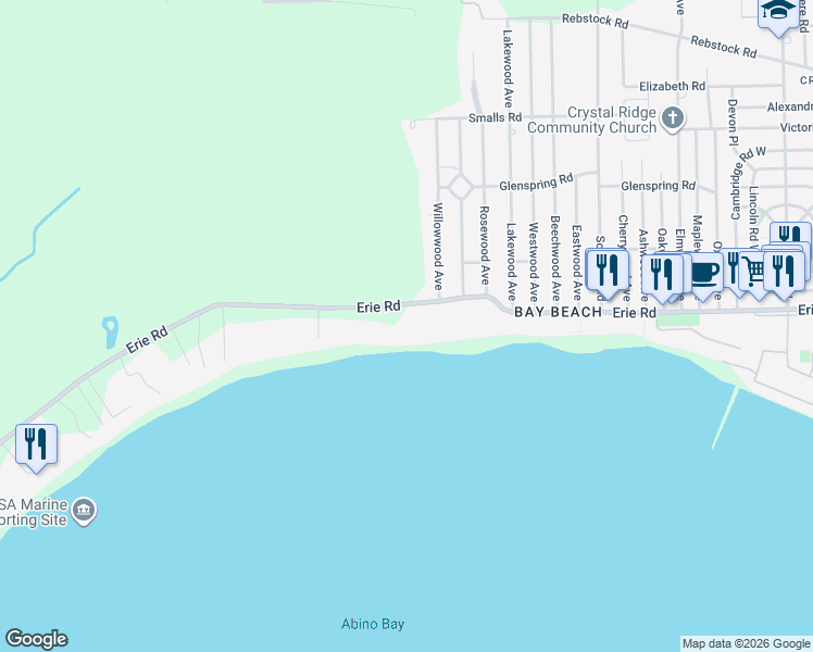 map of restaurants, bars, coffee shops, grocery stores, and more near 4353 Erie Road in Fort Erie
