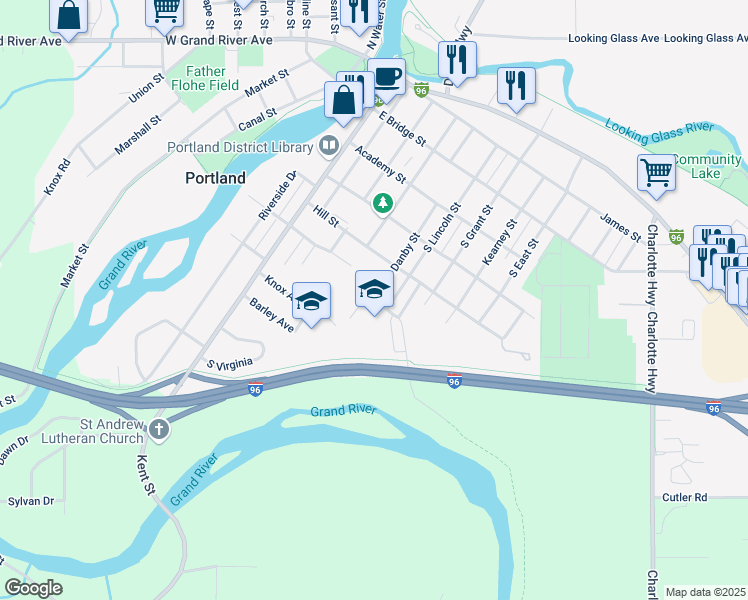 map of restaurants, bars, coffee shops, grocery stores, and more near 500 Oak Street in Portland