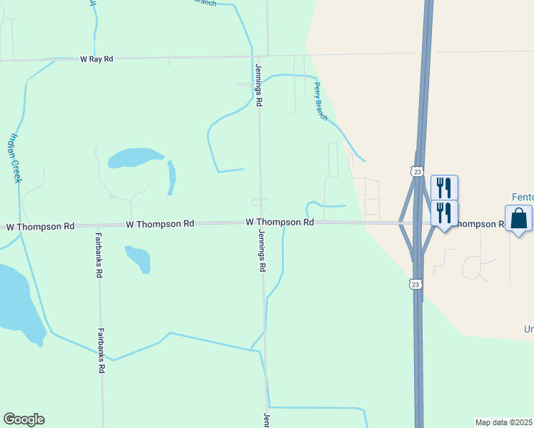 map of restaurants, bars, coffee shops, grocery stores, and more near 11222 Jennings Road in Fenton