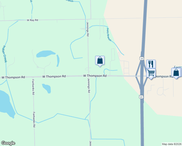 map of restaurants, bars, coffee shops, grocery stores, and more near 11222 Jennings Road in Fenton