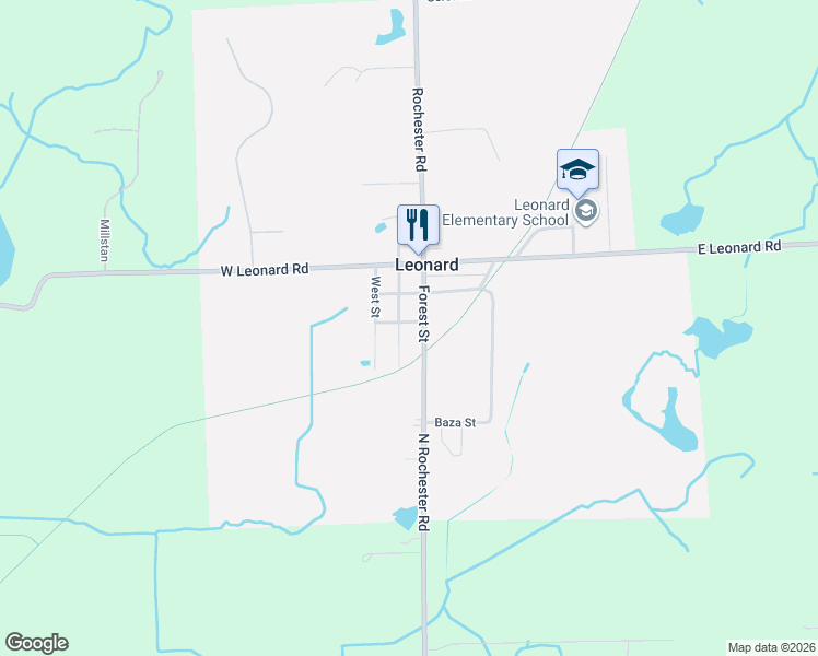 map of restaurants, bars, coffee shops, grocery stores, and more near 30 South Street in Leonard