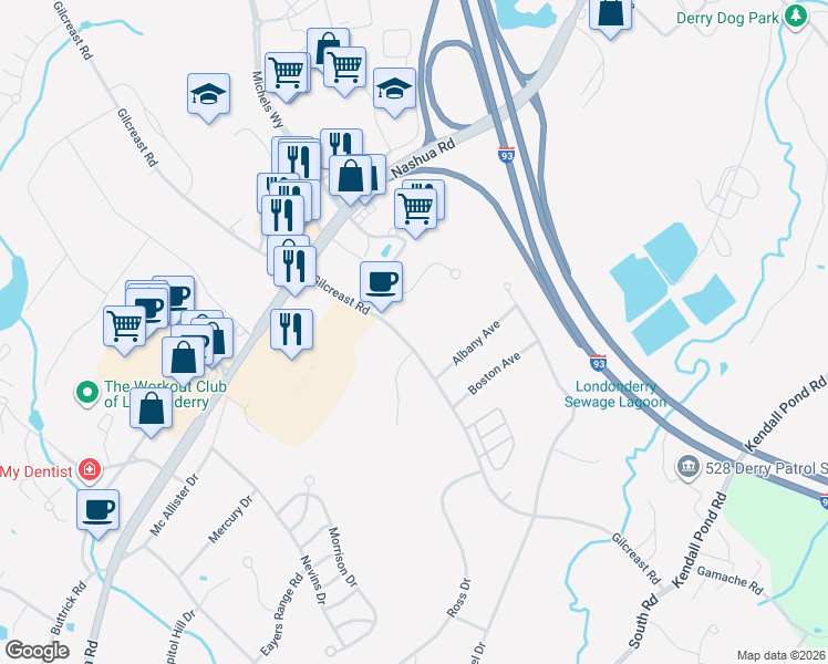 map of restaurants, bars, coffee shops, grocery stores, and more near 50 Gilcreast Road in Londonderry