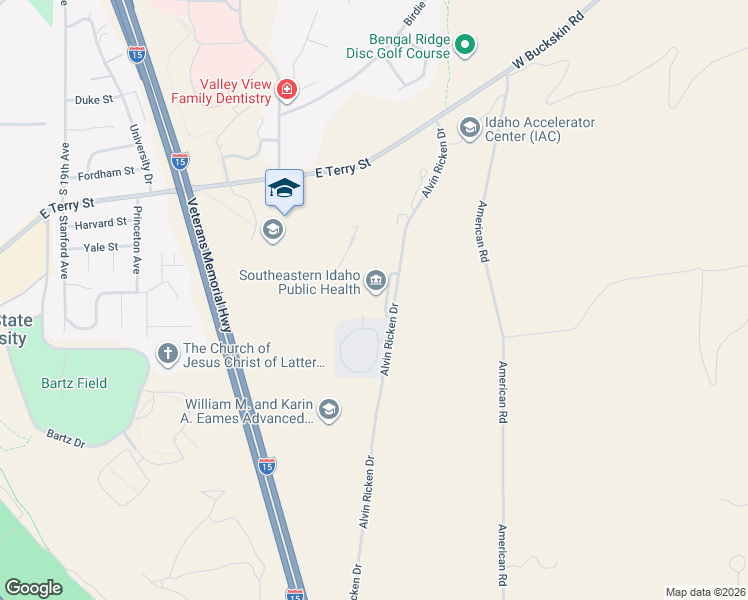 map of restaurants, bars, coffee shops, grocery stores, and more near 1901 Alvin Ricken Drive in Pocatello