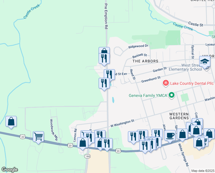 map of restaurants, bars, coffee shops, grocery stores, and more near 784 Pre Emption Road in Geneva