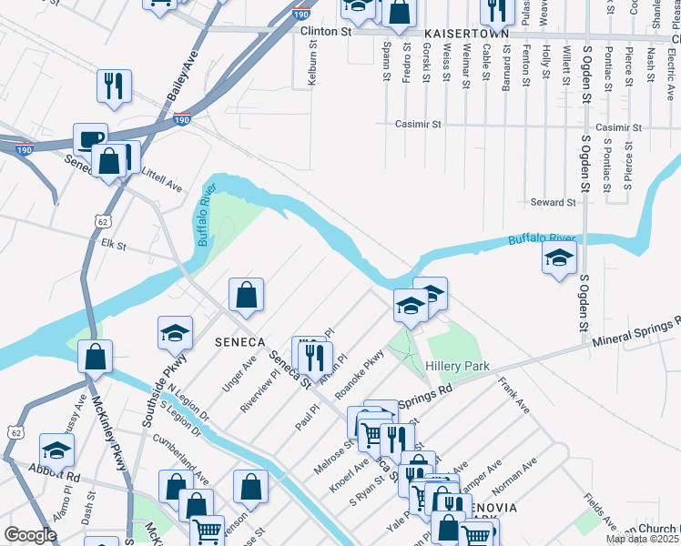 map of restaurants, bars, coffee shops, grocery stores, and more near 140 Sage Avenue in Buffalo