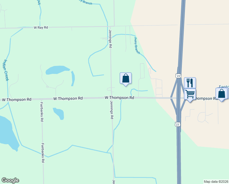 map of restaurants, bars, coffee shops, grocery stores, and more near 4026 West Thompson Road in Fenton