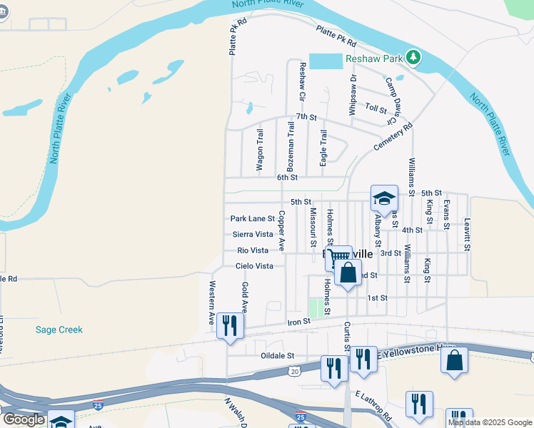 map of restaurants, bars, coffee shops, grocery stores, and more near 929 5th Street in Casper