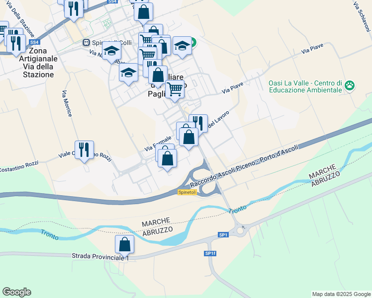 map of restaurants, bars, coffee shops, grocery stores, and more near 31 Via XXV Aprile in Pagliare del Tronto