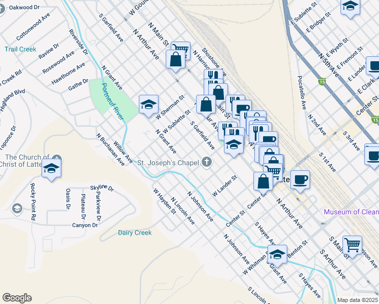 map of restaurants, bars, coffee shops, grocery stores, and more near 606 North Hayes Avenue in Pocatello