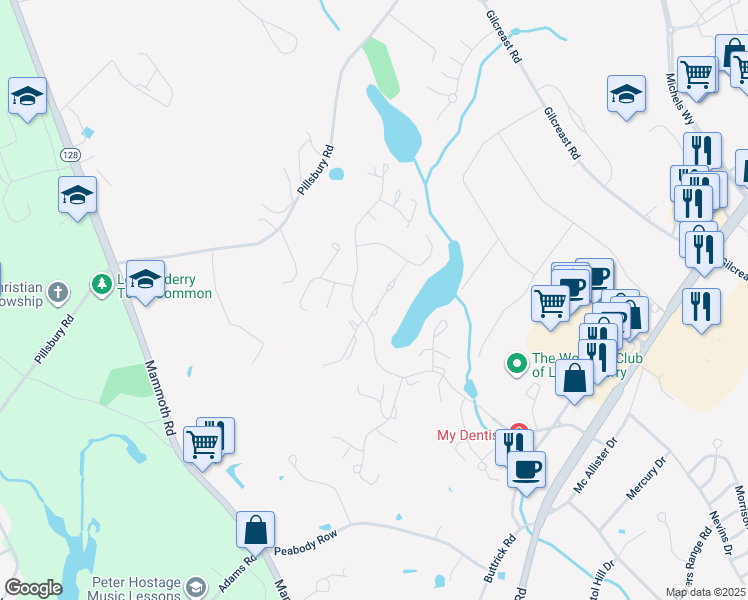 map of restaurants, bars, coffee shops, grocery stores, and more near 356 Winding Pond Road in Londonderry